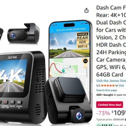 Dash Cam Front and Rear: 4K+1080P FHD Dual Dash Camera for Cars w/ Night Vision