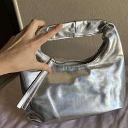 Ladies Silver Hand Bag (12” Wide By 10” Tall)
