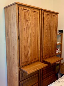 2 Tall Solid Oak Wardrobes