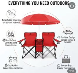 New In Box Red 2-Person Folding Camping Chairs - Umbrella Included Free!