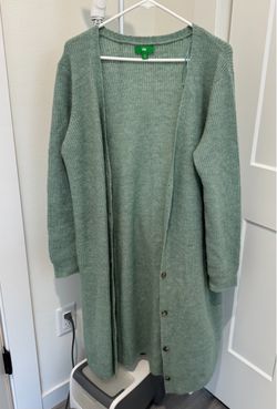 dip Women’s XL Long Knit Cardigan Sweater Sage Green Button Front Wool Blend