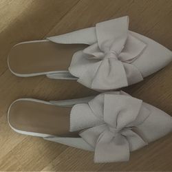 Fabric Off White Bow Trendy Slides 