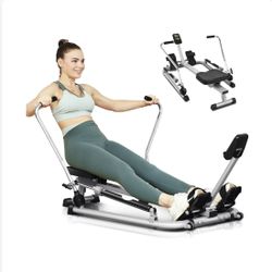 Rowing Machine, Hydraulic Rowing Machines for Home Use Foldable with 12 Resistance Levels & Upgraded LCD Monitor, 290LBS Loading Capacity for Full Bod