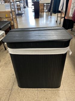 SONGMICS 26.4 Gallon Laundry Hamper Bamboo Basket w/ Lid - Black