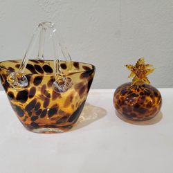 Vintage Art Glass Purse And Perfume Bottle Set