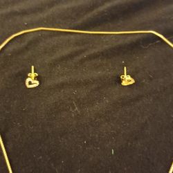 Sterling Silver Gold Plated Chain & Earrings Gold Plated Diamonds 23" Inches 