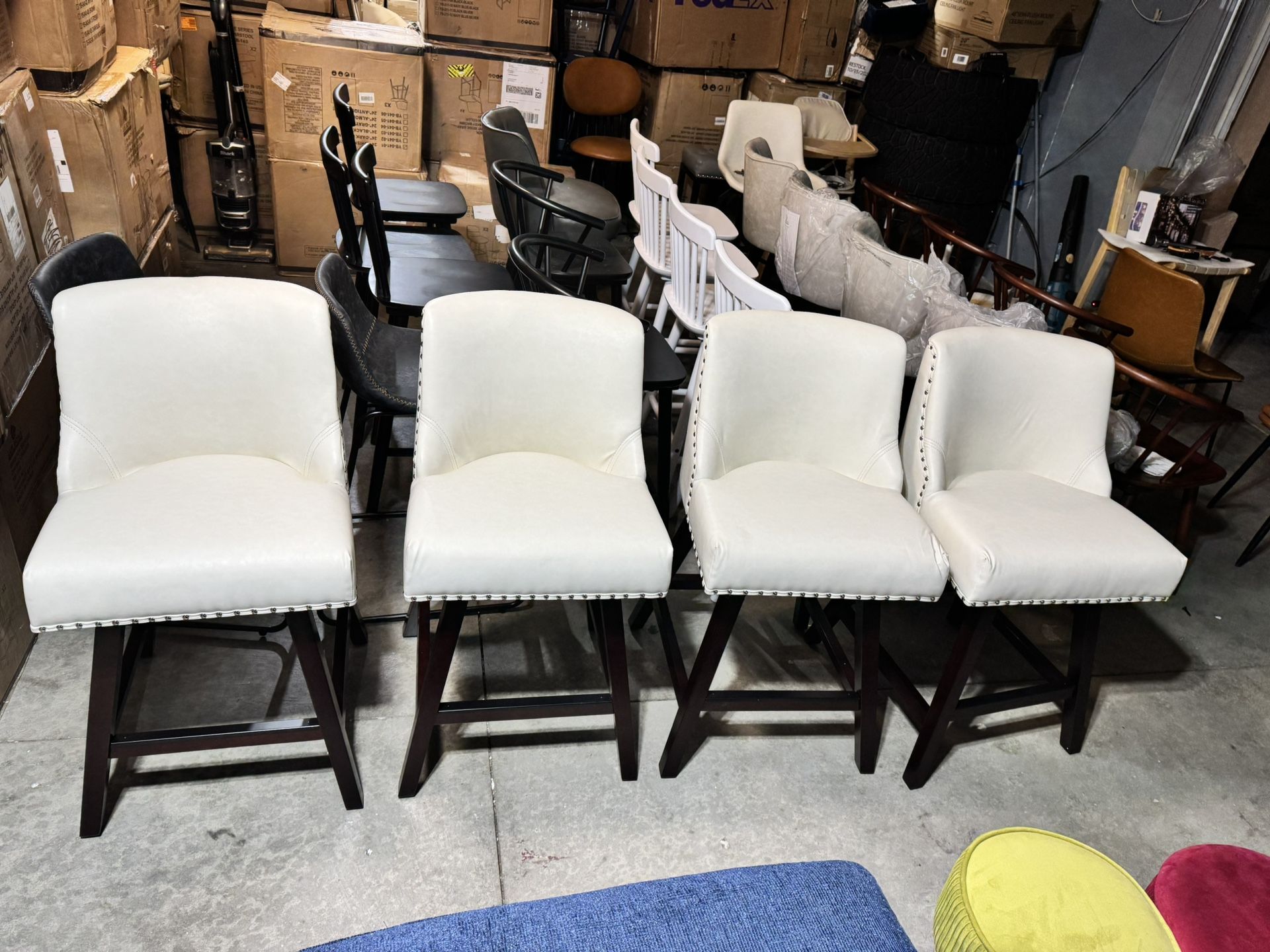 Set Of 4, Swivel Upholstered Counter Height Stools