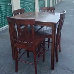 WOOD DINING TABLE WITH 4 CHAIRS TALL 
