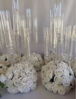 Wedding Candelabra with White Rose Base Centerpieces