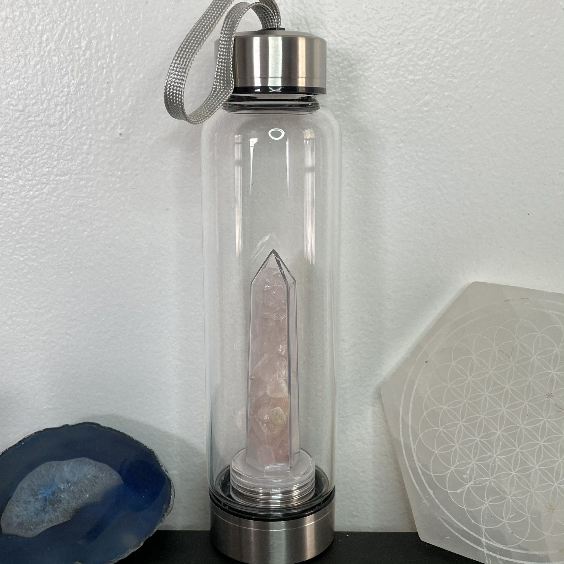 Natural Quartz Crystal Gravel Gemstone Healing Glass Energy Elixir Water Bottle