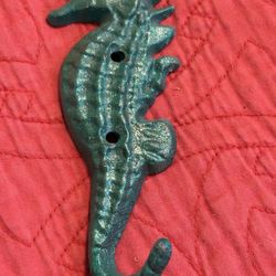 Cast Iron Sea Horse Mountable Wall Hook Coat Hook Towel Hook Hanger Shimmery  5”
