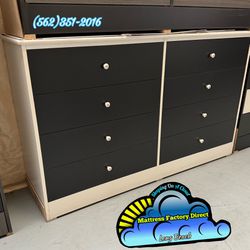 New White Base Dresser With 8 Black Wood Drawers