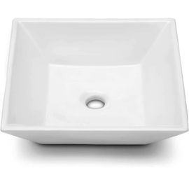 White Bathroom Vessel Sink Ceramic Vanity Art Basin Above Counter16''x16'' Small Square Bathroom Sin