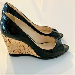 Prada Peeptoe Patent Wedges - 37.5