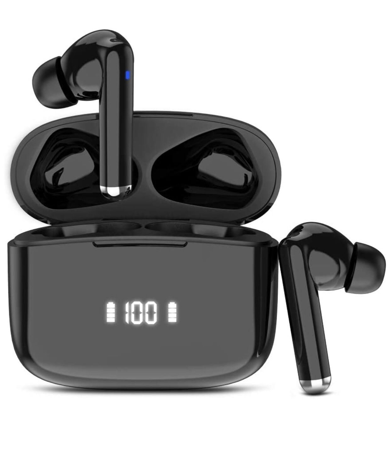 , Bluetooth 5.0 Headphones in-Ear with HD Mic, HiFi Stereo Sound Earphones, Bluetooth Headphones with LED Display, Type-C Quick Charge Case, IP7 Wate