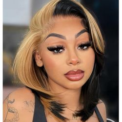 Honey Blonde Human Hair Lace Front Wig – 13×4 Glueless, Pre-Plucked, Pre-Cut Straight Wig for Women (14in)