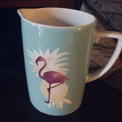 Ceramic Turquoise Pineapple Flamingo Pitcher 