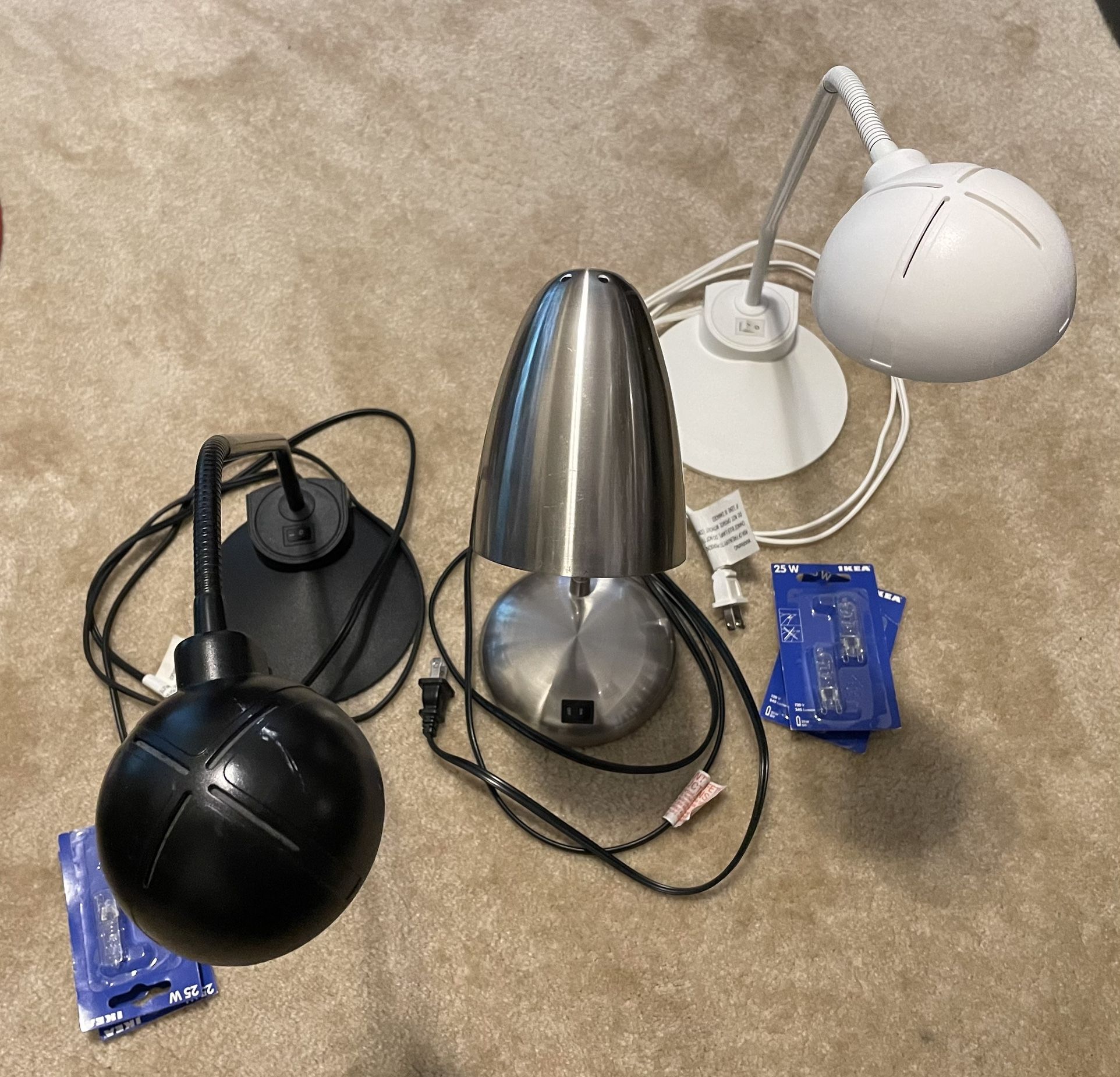 3 Gooseneck Desk Lamps With 7 Spare IKEA Bulbs