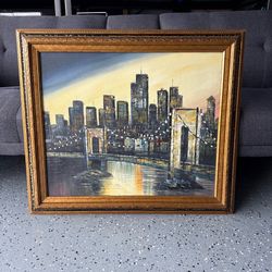 🏙️ Framed City Skyline Painting – 29” x 25”