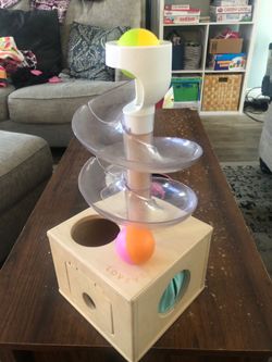 LOVEVERY Slide & Seek Ball Run - Wooden Ball Drop Toy Spiral Ramp Box
