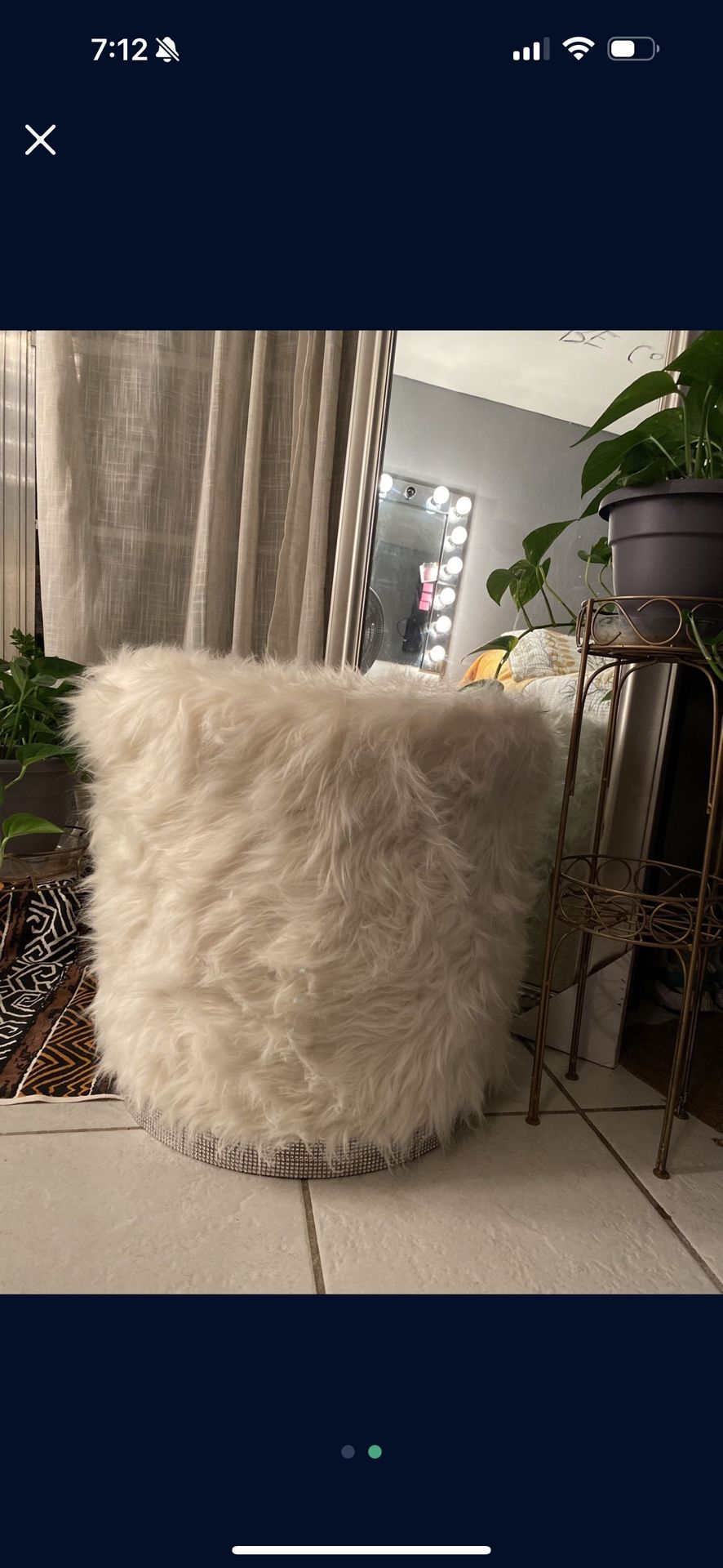 White Fuzzy Chair / Ottoman