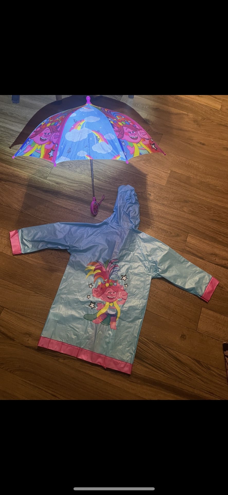 Kids Trolls Rain Coat And Umbrella