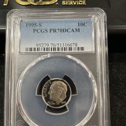 1995 S Gem Proof Perfect Graded Roosevelt Dime Graded At PR70 T-3