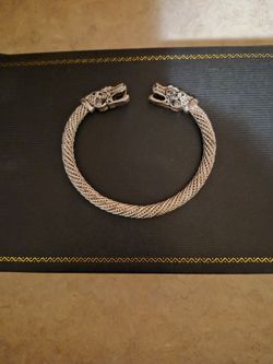 Silver norse viking style dragon heads open bracelet