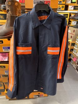 Navy Blue Button up Shirt With Orange Reflectors XL