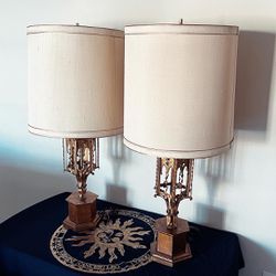 RARE VINTAGE FREDERICK COOPER BRASS GOTHIC LAMPS
