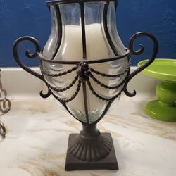 Glass Blown & Iron  Urn Style Vase