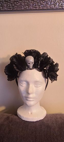 Black Flower Crown with Glitter Skull