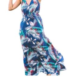 Women's Tropical Leaf Print Maxi Dress