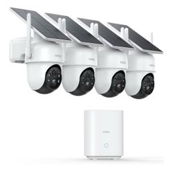aosu Security Cameras Outdoor Wireless, 4 Cam-Kit, No Subscription Required, Solar-Powered, Home Security Cameras System with 360° Pan & Tilt, Auto Tr
