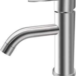 Single Hole Bathroom Faucet, Matte Black Bathroom Sink Faucet, 304 Stainless Steel Single Handle Vanity Faucet with Hot and Cold Water Supply Hoses, S