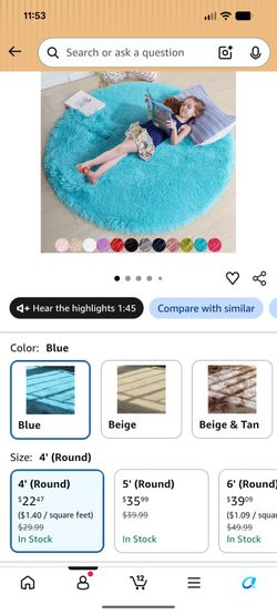 4' Round Aqua plush rug
