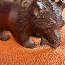 Wooden Bear With Fish Figurine