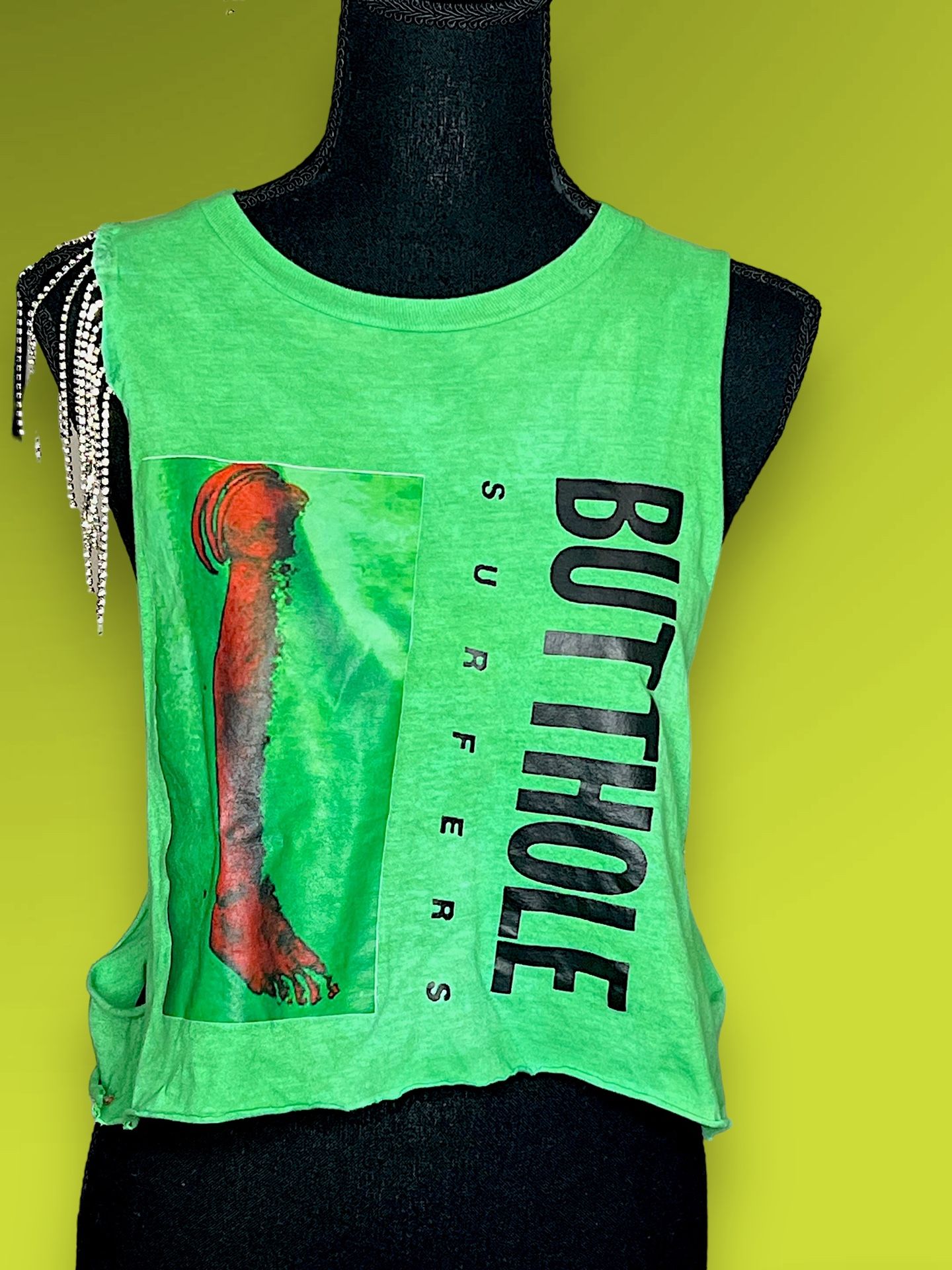 One Of A Kind Upcycled Butthole Surfers tank With Crystal Tassels 