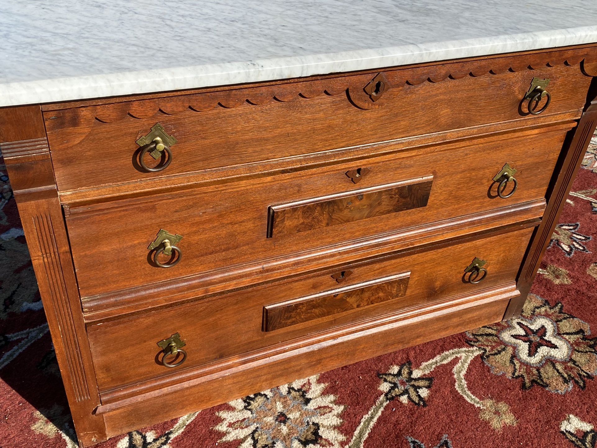 Antique East Lake 3-Drawer Chest With Marble Top