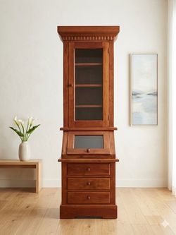 ‼️EUROPEAN HARDWOOD ANTIQUE / Vintage Narrow Secretary Desk and Hutch / corner / slim bookcase cabinet ‼️ PLEASE, CHECK MY OTHER LISTINGS AND FOLLOW