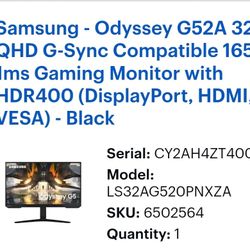 Samsung Odyssey G52 A 32" QHD Monitor