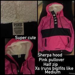Rare Pink Half Zip W Sherpa Hood $50 Xs(fits Like Med)