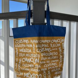Cozumel Blue and Yellow 15”x18” Tote Bag Zipper Closure