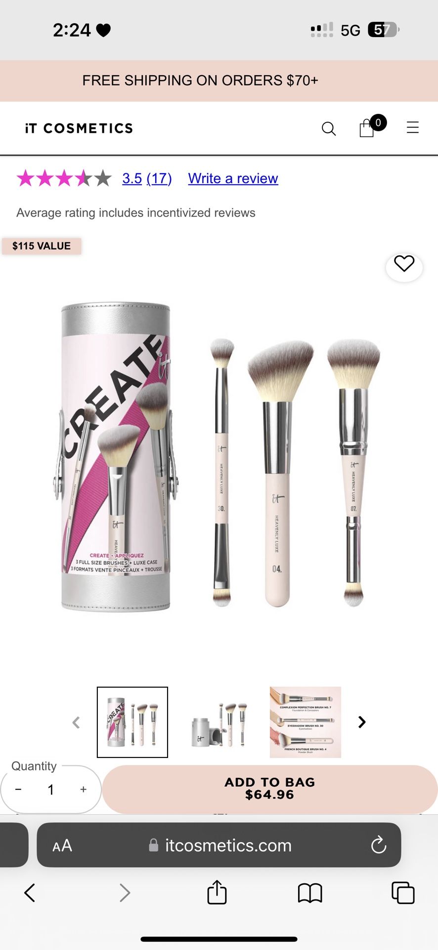 It Cosmetics Brush Set 3 New