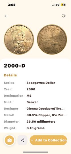 2000-D Sacagawea Gold Dollar BU Mint State UNC First Year Issue