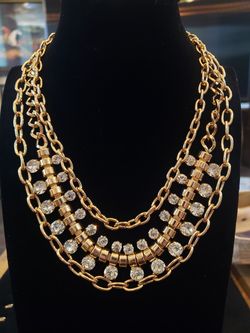 $10. Exquisite beautiful multi-strand gold tone CZ necklace. 16 in choker. 3.5 in extender. Heavy.