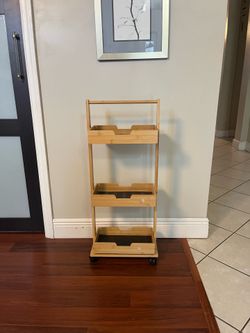 New Bamboo Rolling Cart Storage Organizer