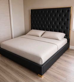 Black leather bed frame