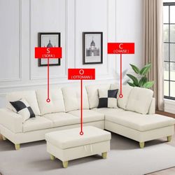 White Faux Leather 3-Piece Living Room Sofa Set – Perfect for House, Apartment, Office, or Studio | 🔥 SALE NOW ON!