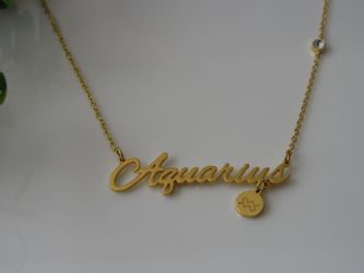 12 Constellation Zodiac Old English Letter Sign Pendant Necklace, Aquarius